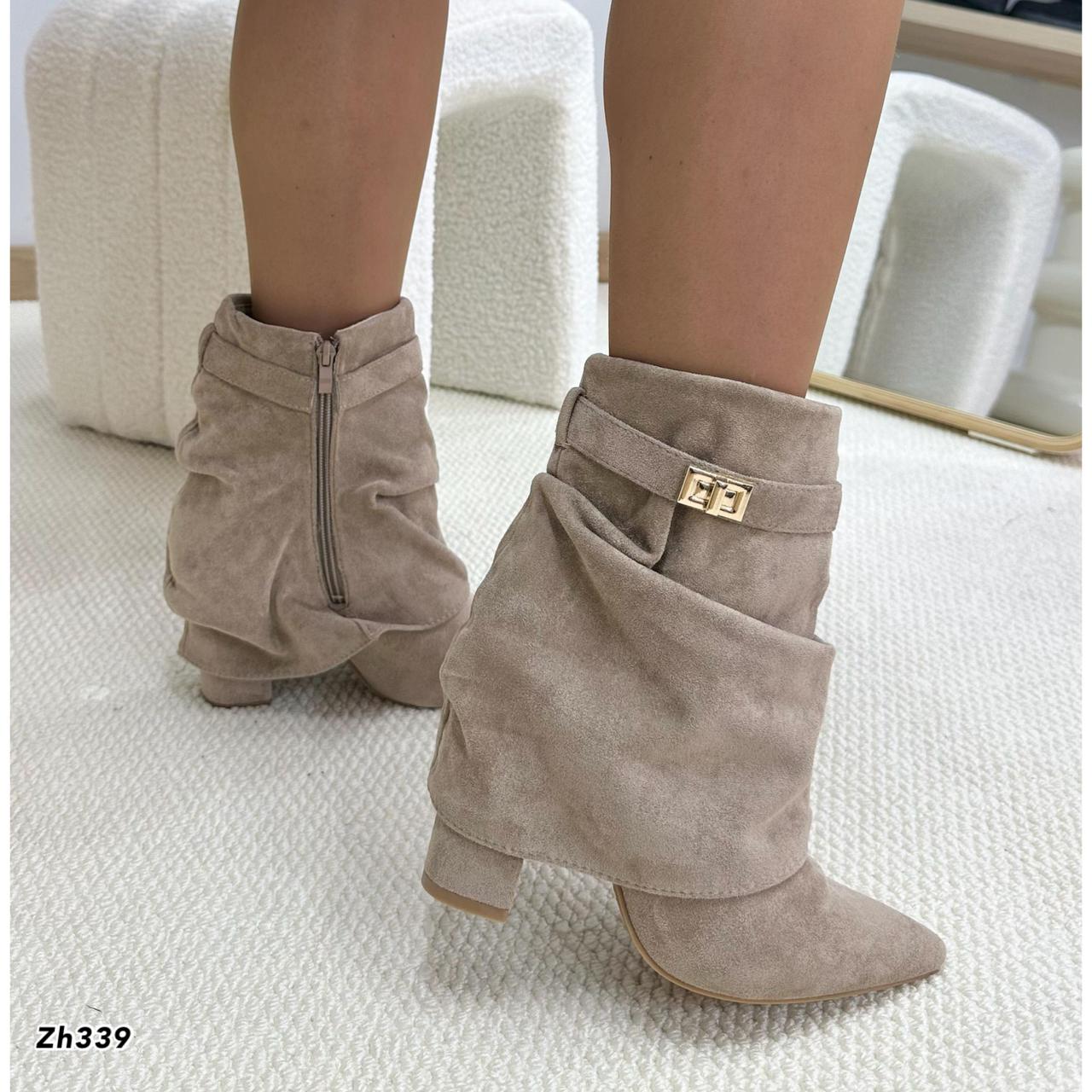 Botin beige doblez detalle dorado tacon 9cm A9839 C-122